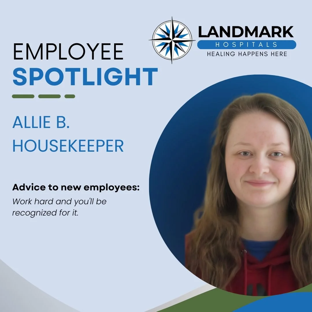 🧼 Employee Spotlight: Allie B., Housekeeper 🧼
At Landmark Hospital, it takes more than clinical care to help patients heal&mdash;and Allie B. is proof of that.

With a year of experience in hospital housekeeping and specialties in infection control