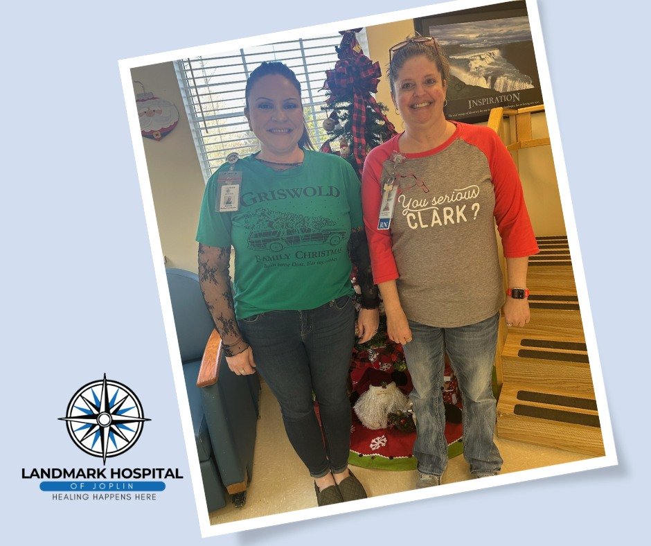Danielle and Jennifer brought full Griswold energy to Landmark Hospital of Joplin! 🎄💡

They celebrated Griswold Day by wearing their festive Griswold t-shirts, adding lots of laughs and holiday cheer to our halls while still providing excellent car