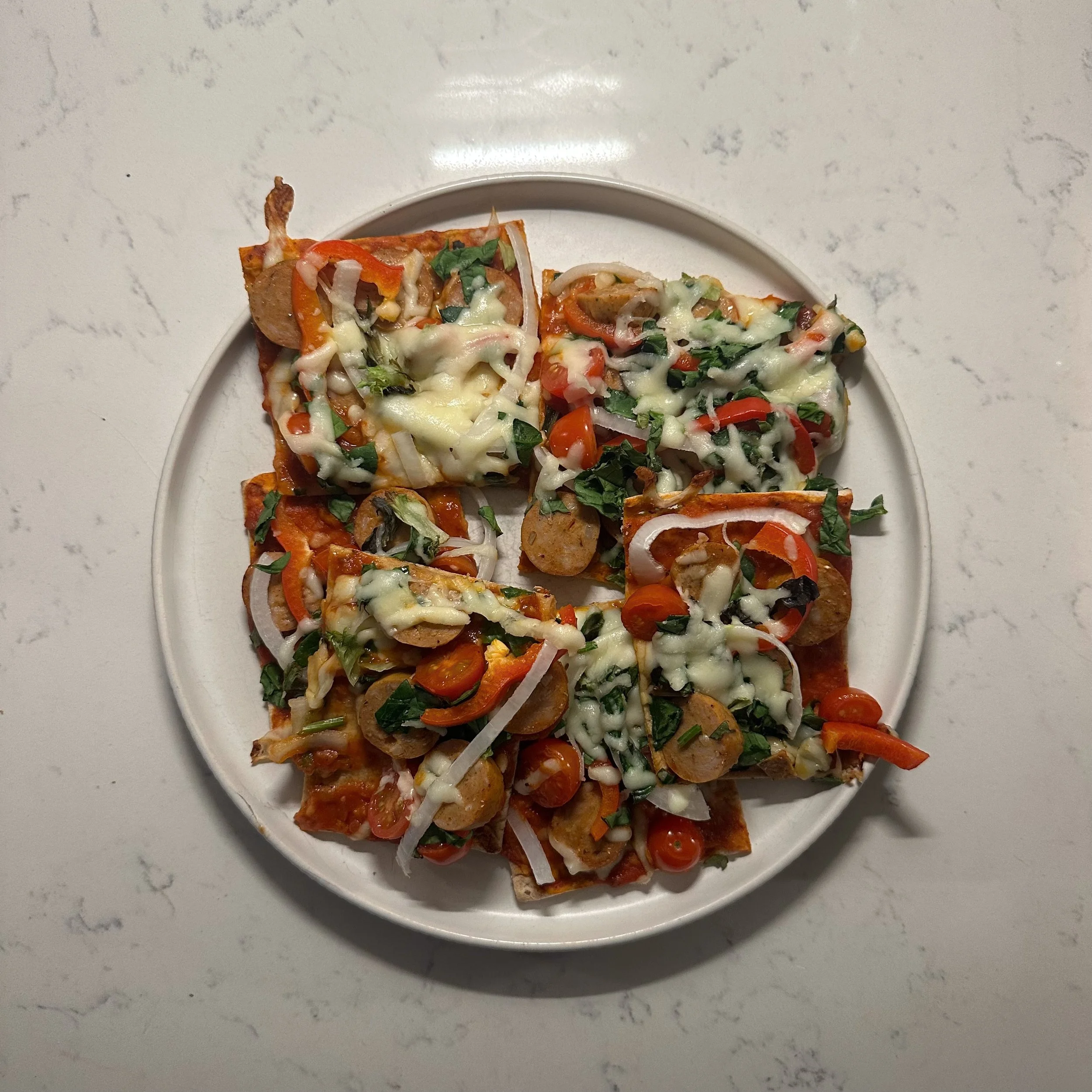 Whole Grain Flatbread Pizza with Chicken Sausage &amp; Veggies