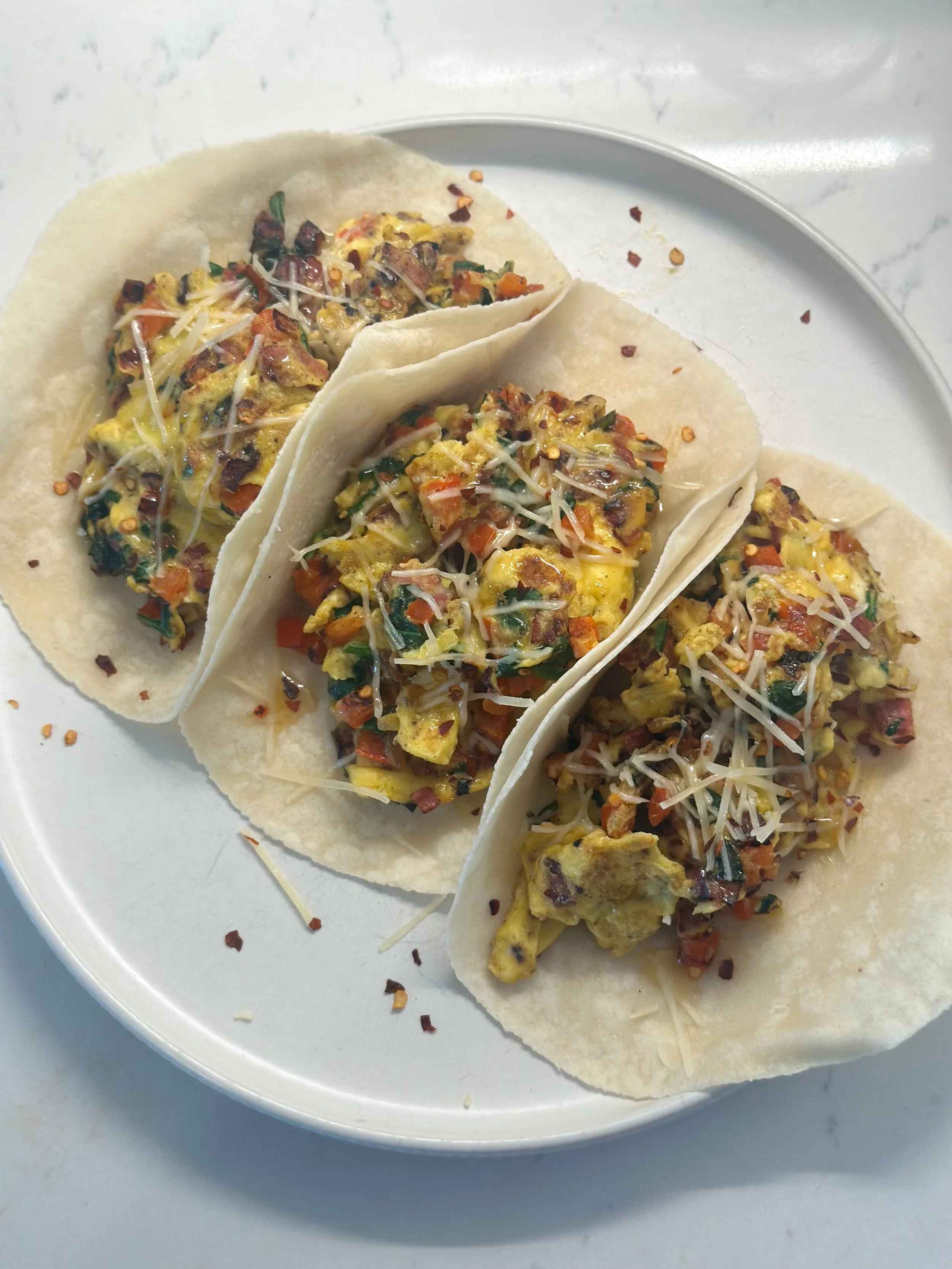 Hot Honey Scrambled Egg Breakfast Tacos