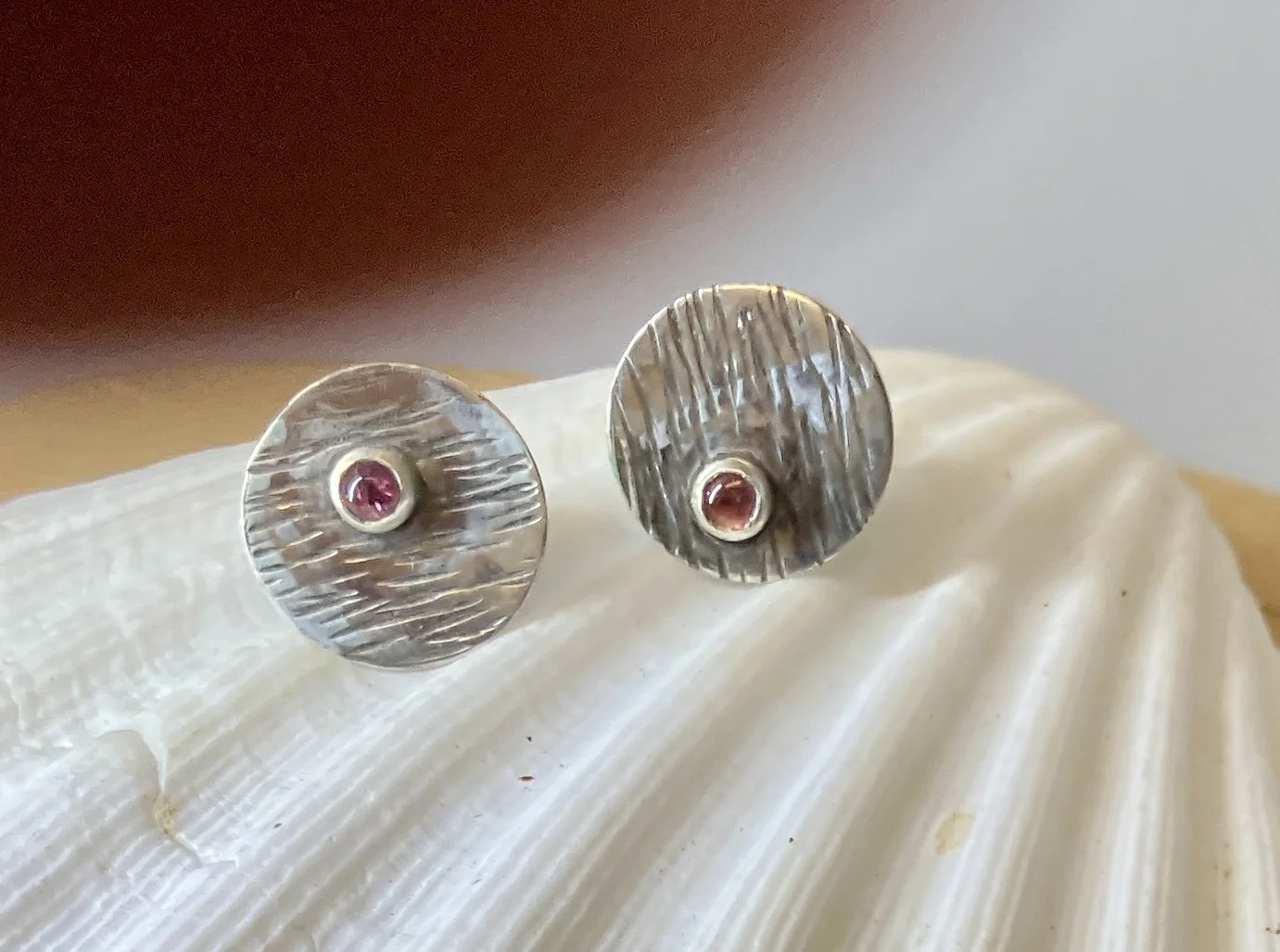 Sterling Silver posts with pink tourmaline stones