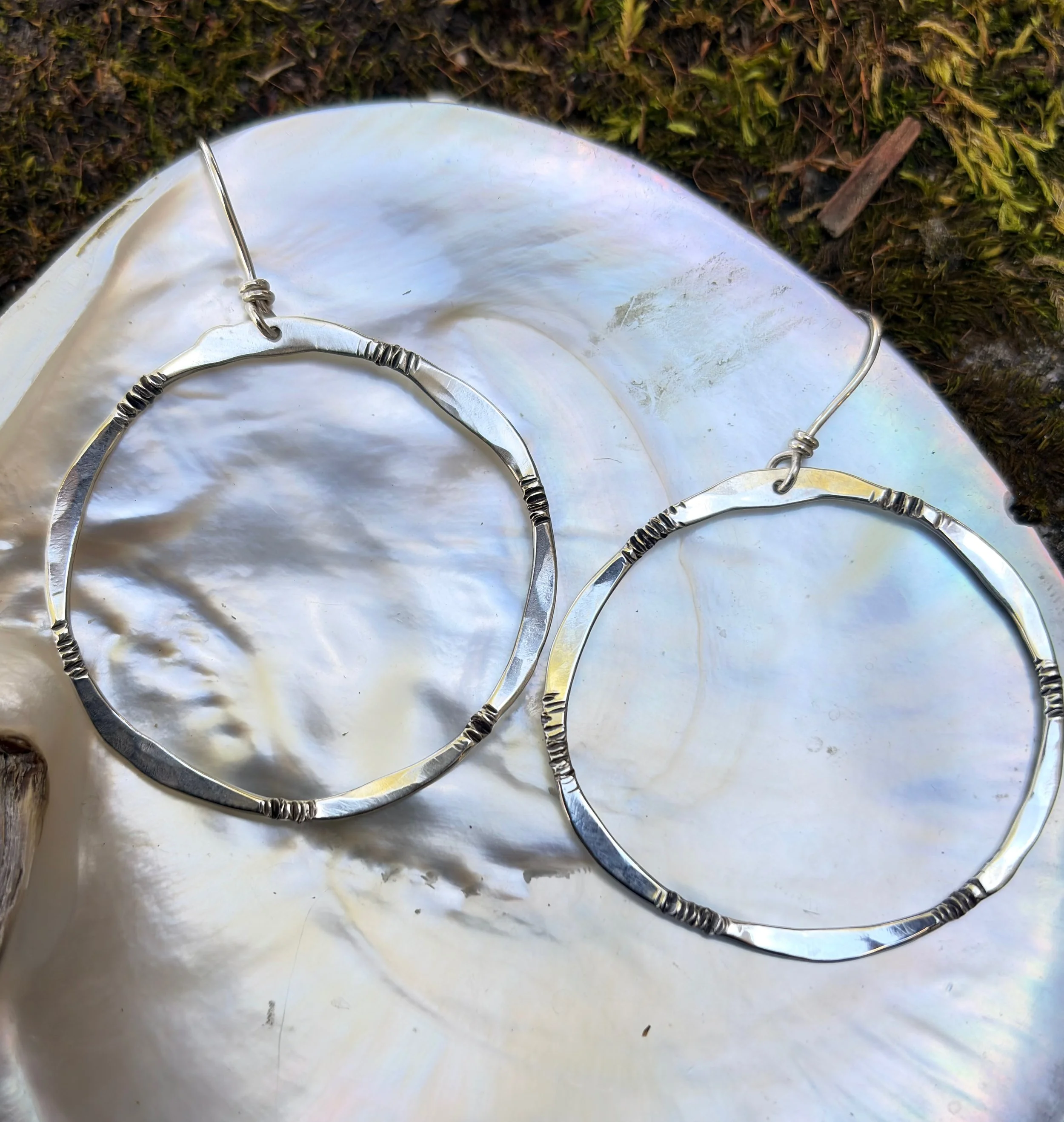 Silver hammered hoops