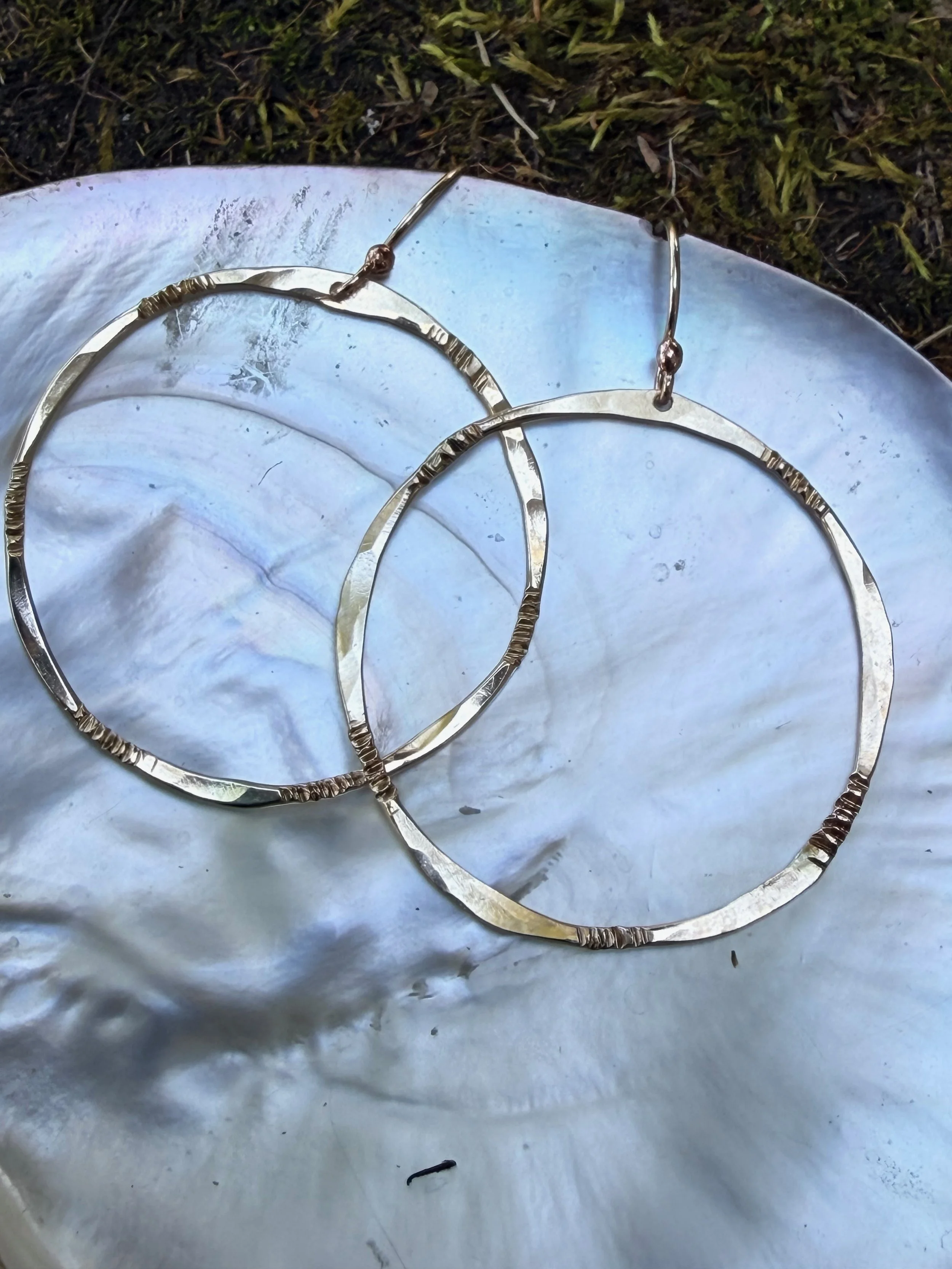 Gold hammer textured Hoops