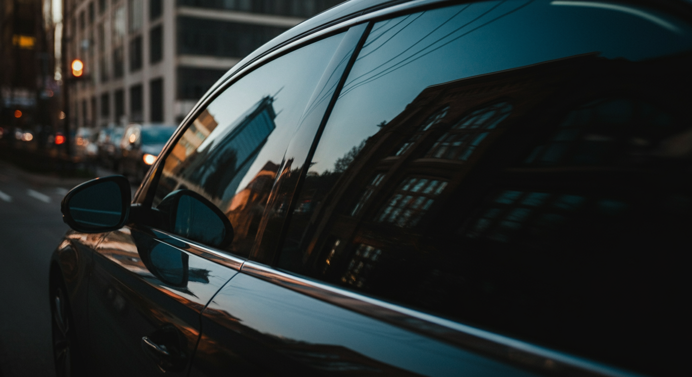 Boston black car window reflection