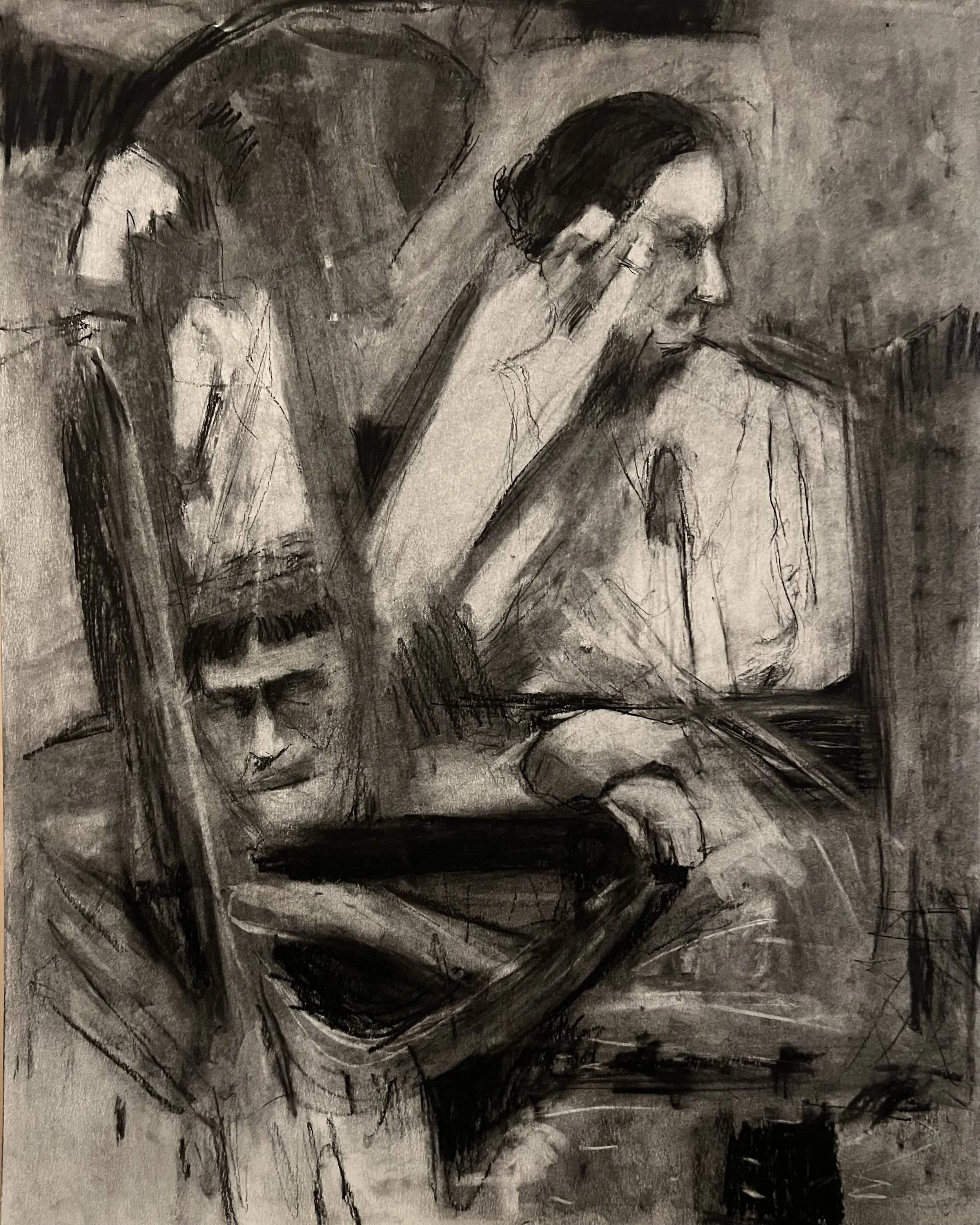 abstracted drawing of two women