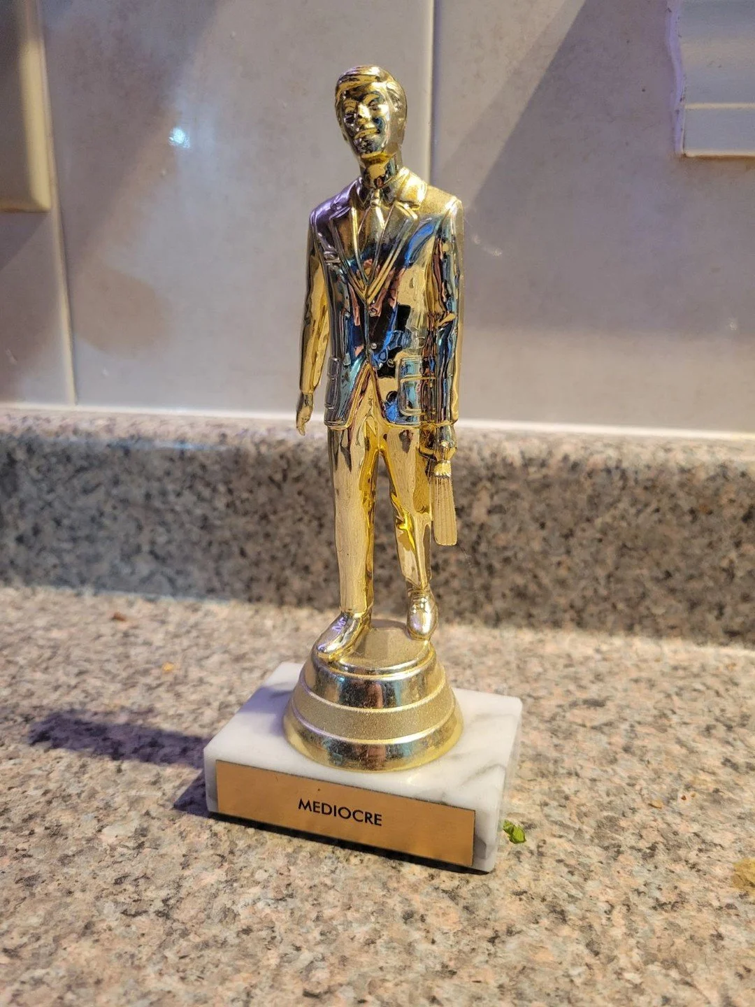 If you listened to this week's episode you heard about the trophy that Lesley got Stacy's husband for the time he changed a single diaper. Here is THE actual trophy.

You can send one to all of the mediocre men in your life over on the @ragegemsandje