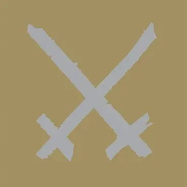 Silhouette of two crossed swords on a tan background. Album Art.