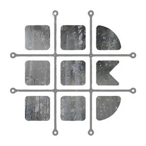 Garden chess set with metal pieces and stone tiles in a grid pattern Album art.