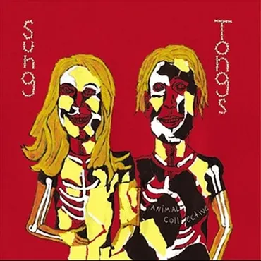 A stylized illustration of two women with skeleton makeup and long hair, standing against a red background. The words 'Sung' and 'Tongs' are written vertically next to them.