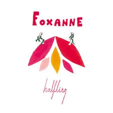 A colorful illustration of a fox with wings, with the word 'Foxanne' in pink above it and 'Halfling' in pink below. Album artwork.