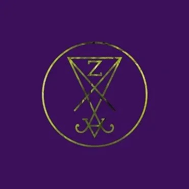A gold-colored circular symbol with geometric and mystical designs on a purple background. Album Art.