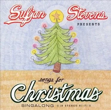 Holiday-themed album cover with a decorated Christmas tree, a yellow star on top, and colorful ornaments, titled 'Sufjan Stevens Presents Songs for Christmas.'