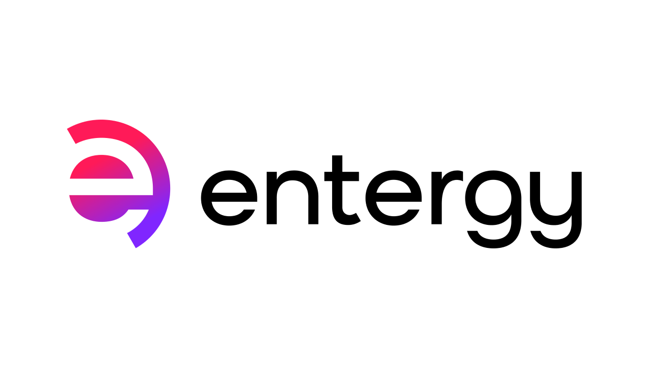 Entergy logo with stylized letter 'e' in gradient colors and black text.