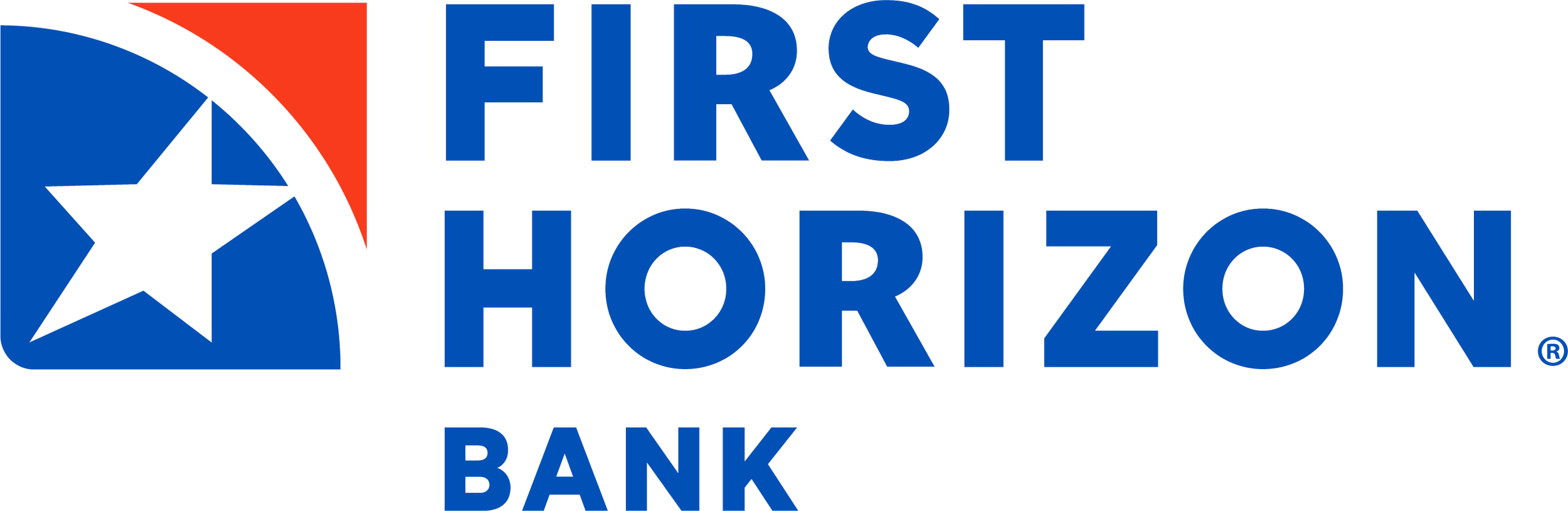 First Horizon Bank logo with star symbol on blue and red background.
