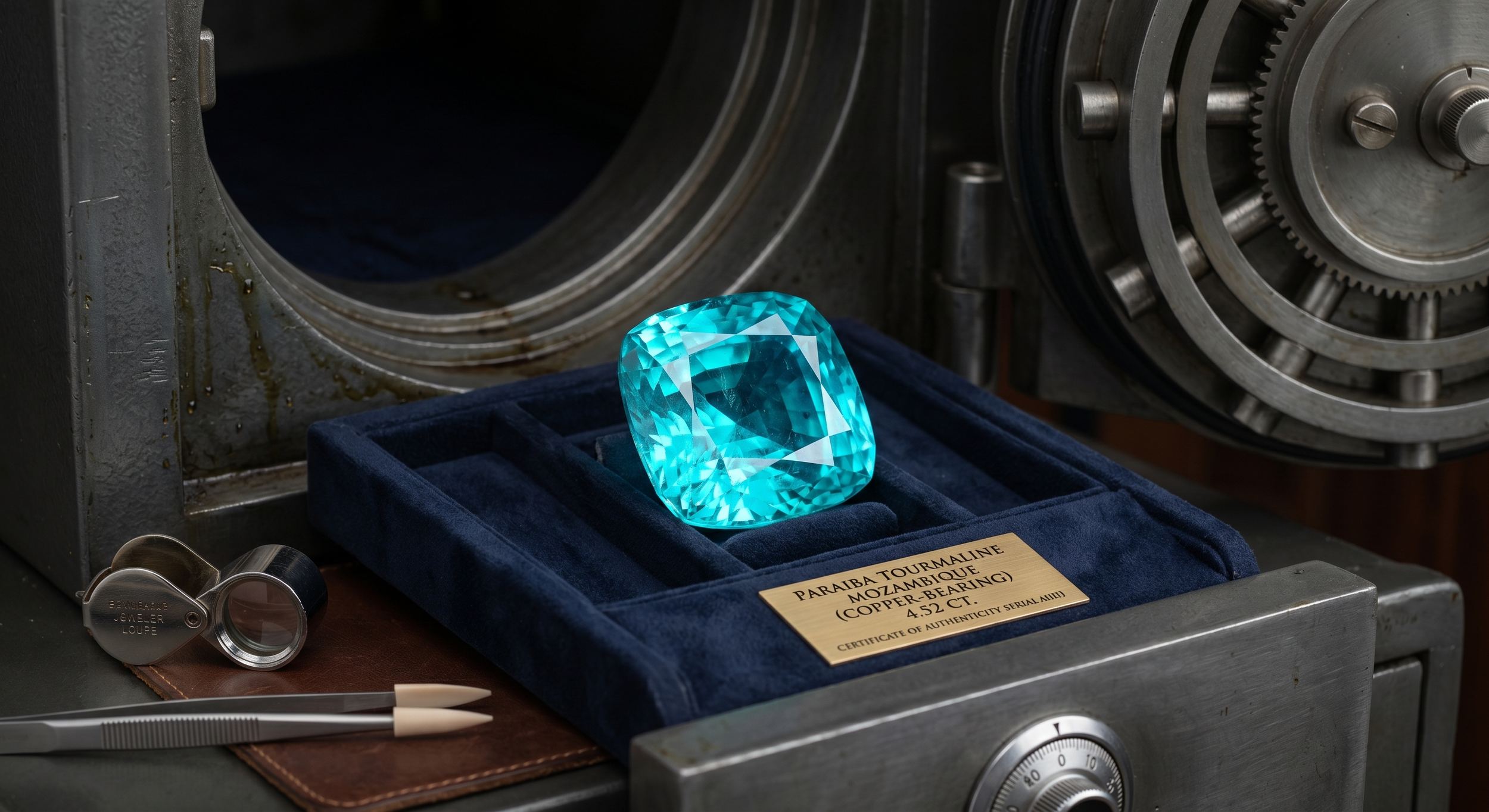4.52 carat Paraíba tourmaline from Mozambique, copper-bearing, displayed with certificate of authenticity