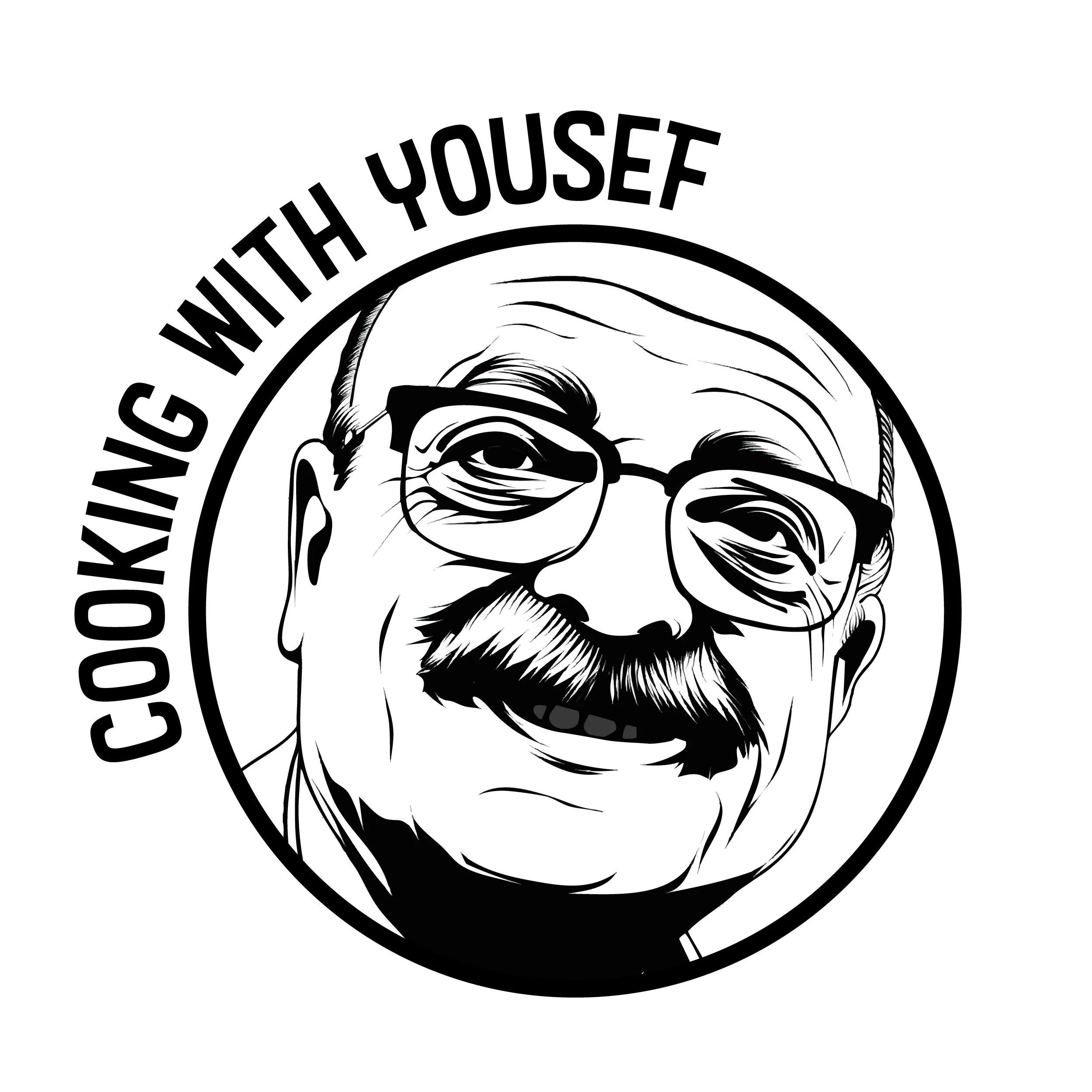 Black and white illustration of a man with glasses, beard, and hair, surrounded by text that reads 'OWN YOURSELF' in a circular arrangement.
