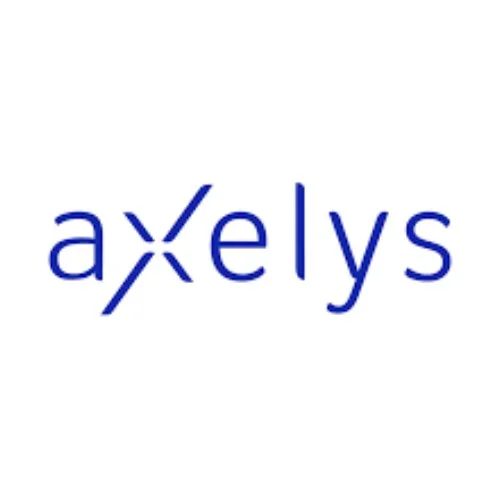Logo de la société Axelys en texte bleu sur fond blanc.