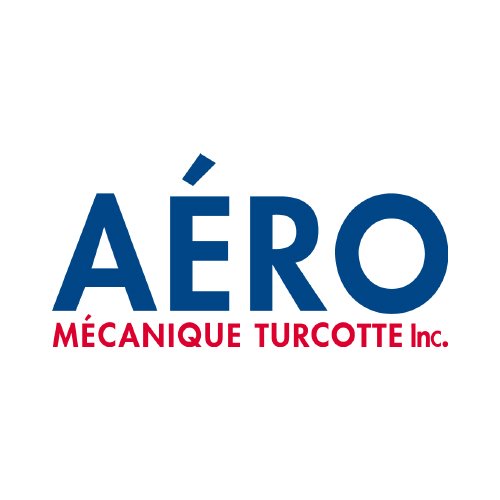 Logo de la société AÉRO MÉCANIQUE TURCOTTE Inc. avec le nom en grande police bleue et le sous-titre en rouge.