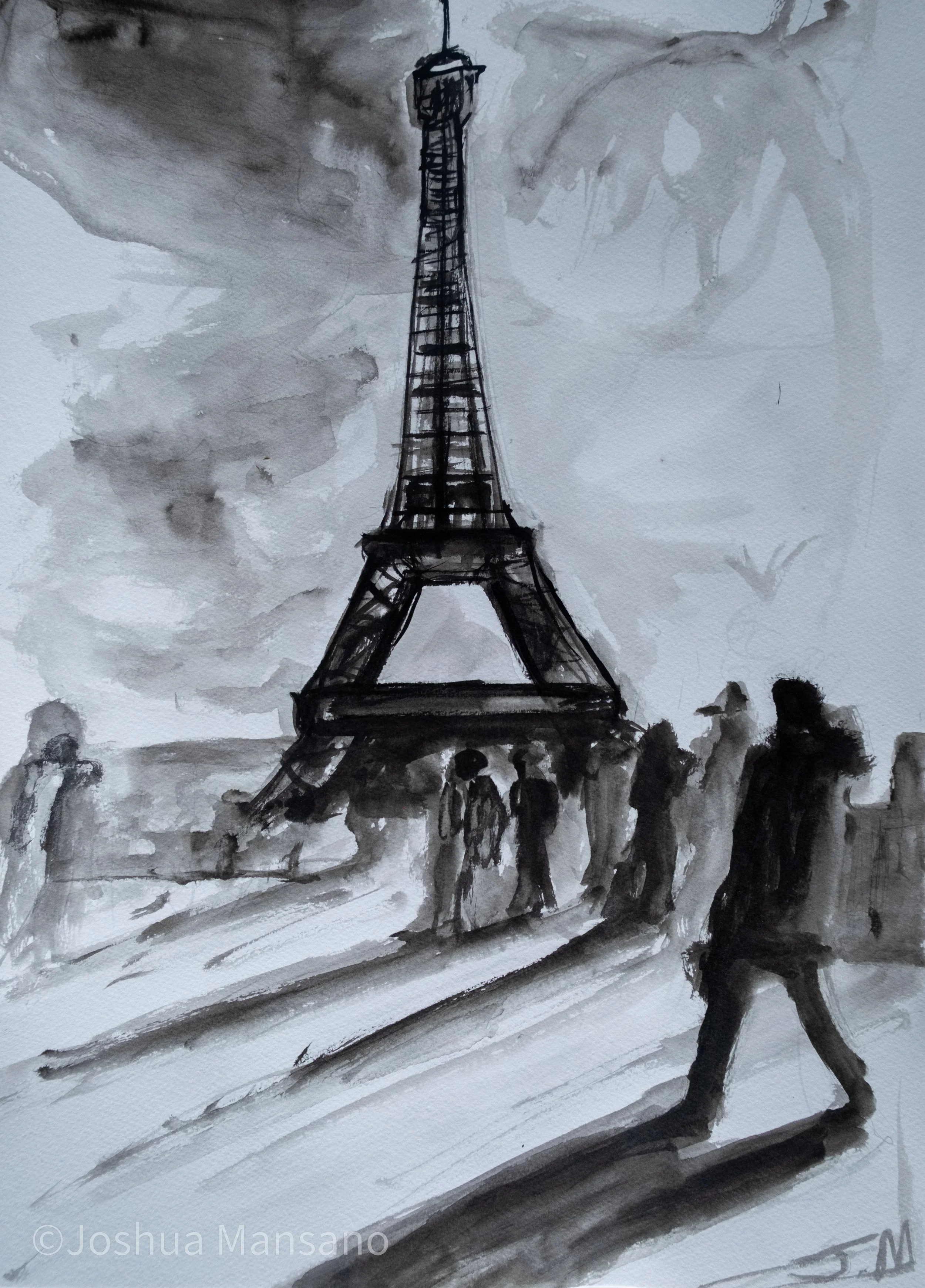 Tour Eiffel Elegance: Original Ink Painting