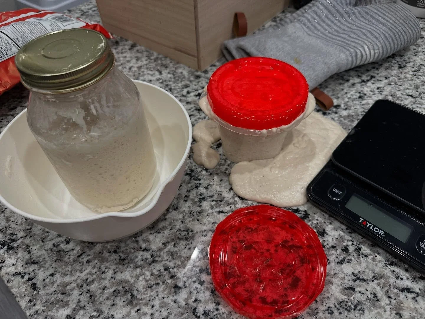A client brought me sourdough starter this week. Day 2 of this new adventure has been messy!!! #oops #sourdoughstarter #sourdoughlearning