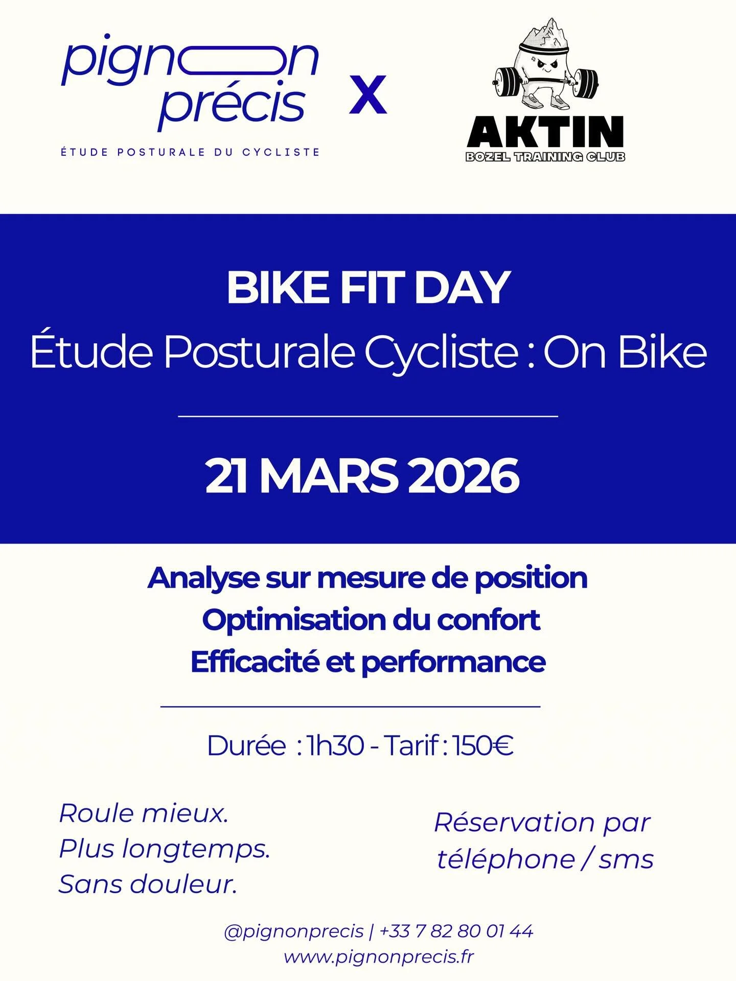 🚴&zwj;♂️🔥 BIKE FIT DAY &ndash; 21 MARS 2026 🔥🚴&zwj;♀️

En collaboration avec Aktin Bozel Training Club 💥

Tu roules ?
Mais est-ce que tu roules vraiment bien r&eacute;gl&eacute; ? 👀

Douleurs aux genoux ? 🔥
Pieds qui br&ucirc;lent ? 🦶
Sensati