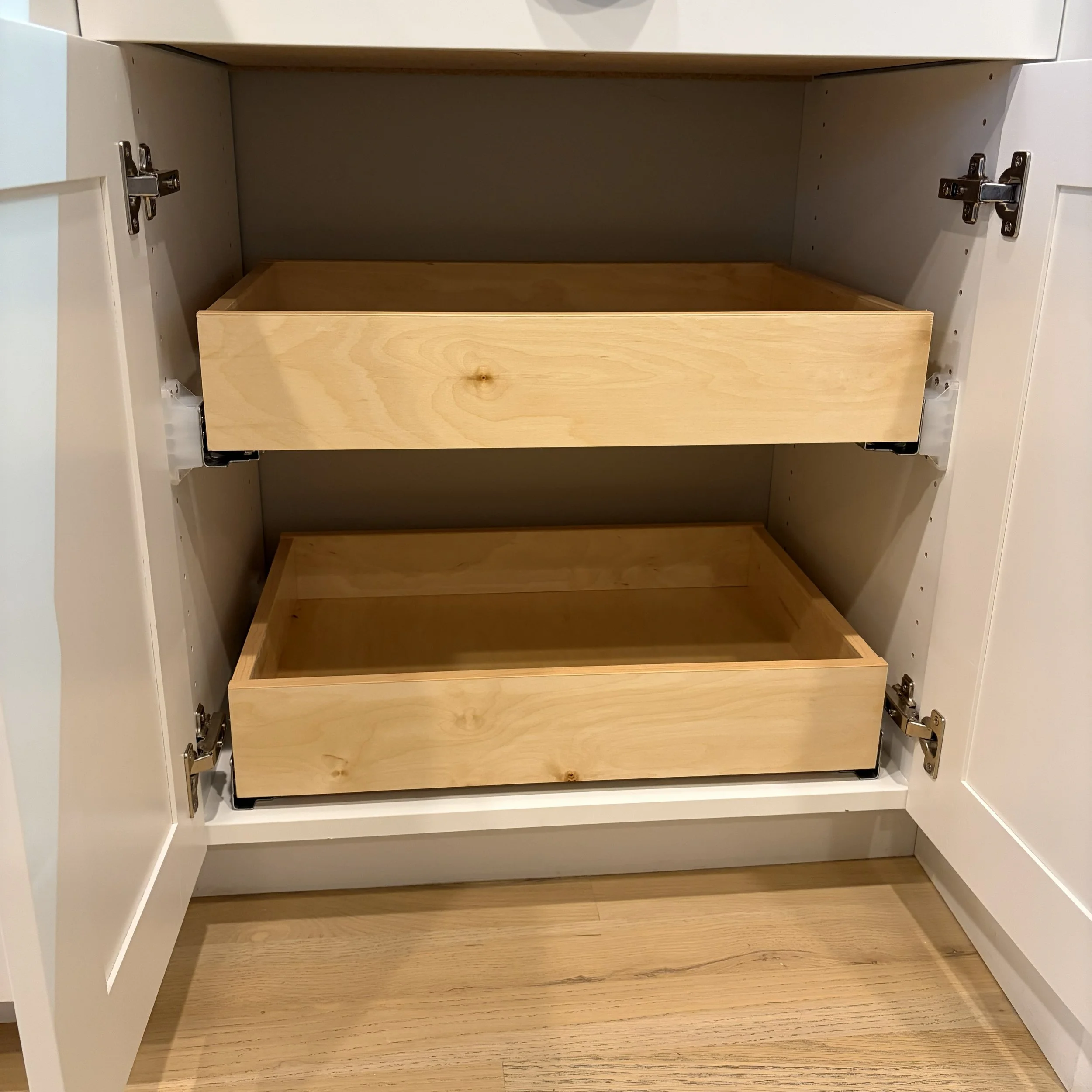 dovetail pullout shelves kitchen base cabinet blum tandem drawer slides