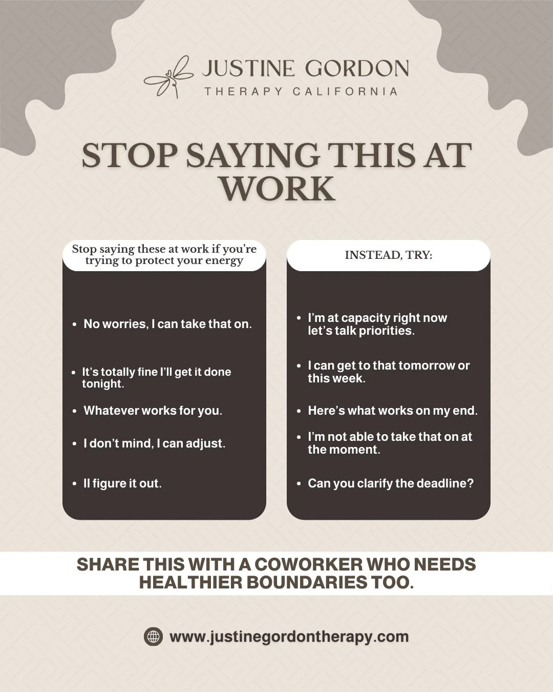 So many people burn out at work not because they&rsquo;re &ldquo;bad at boundaries,&rdquo; but because they&rsquo;ve been conditioned to be agreeable, flexible, and endlessly available. 

Those little phrases like &ldquo;No worries, I can do it&rdquo