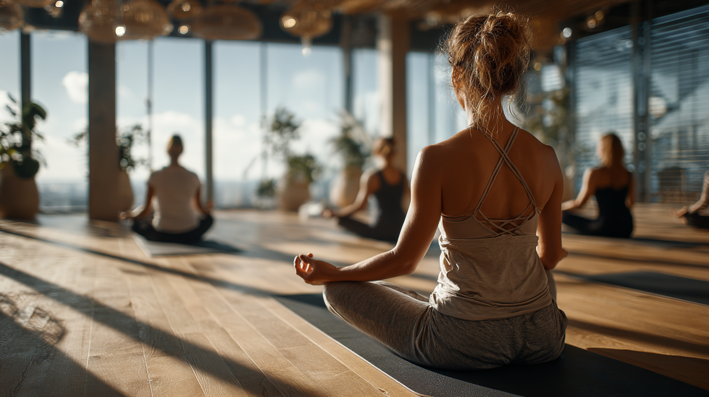 Team taking part in a midweek office yoga reset - workplace Wellness Wednesday - Chakra Hours