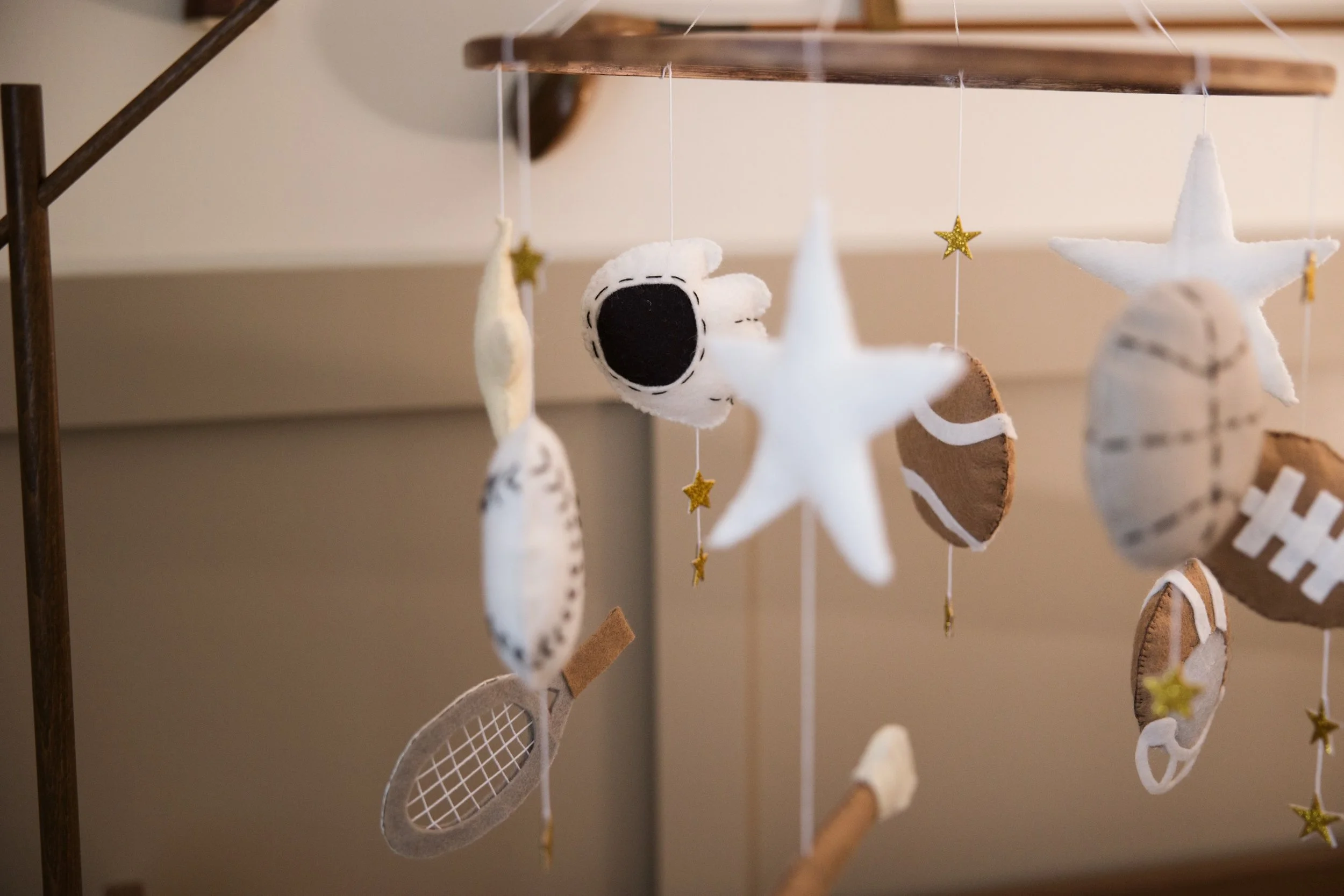 The last 9 months or so, I&rsquo;ve been focused on my pregnancy and bringing little Miller into the world. One of my favorite parts in preparing was the nursery, of course! I had a blast creating this little sports themed mobile. 

Swipe to see the 