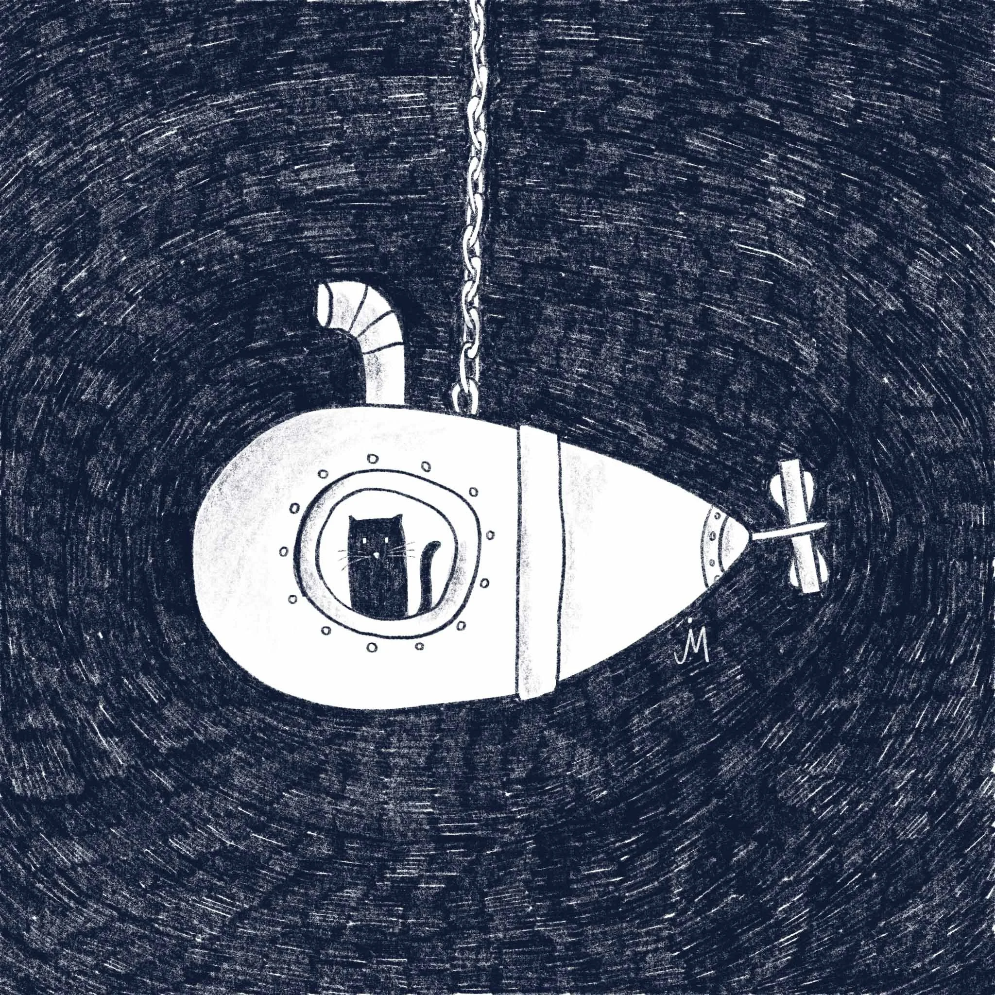 Katze in U-Boot, cat in submarine, digital