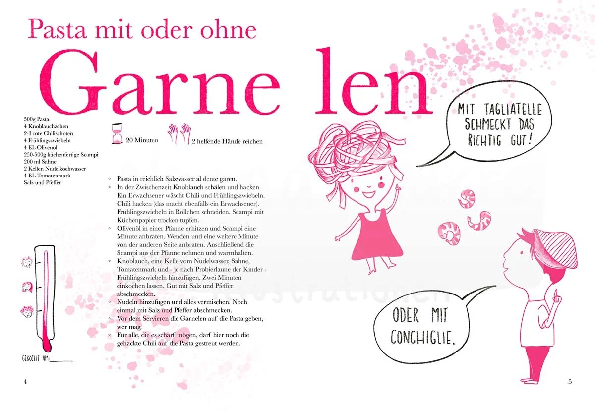 Garnelen-Pasta-Rezept, recipe, Illustration