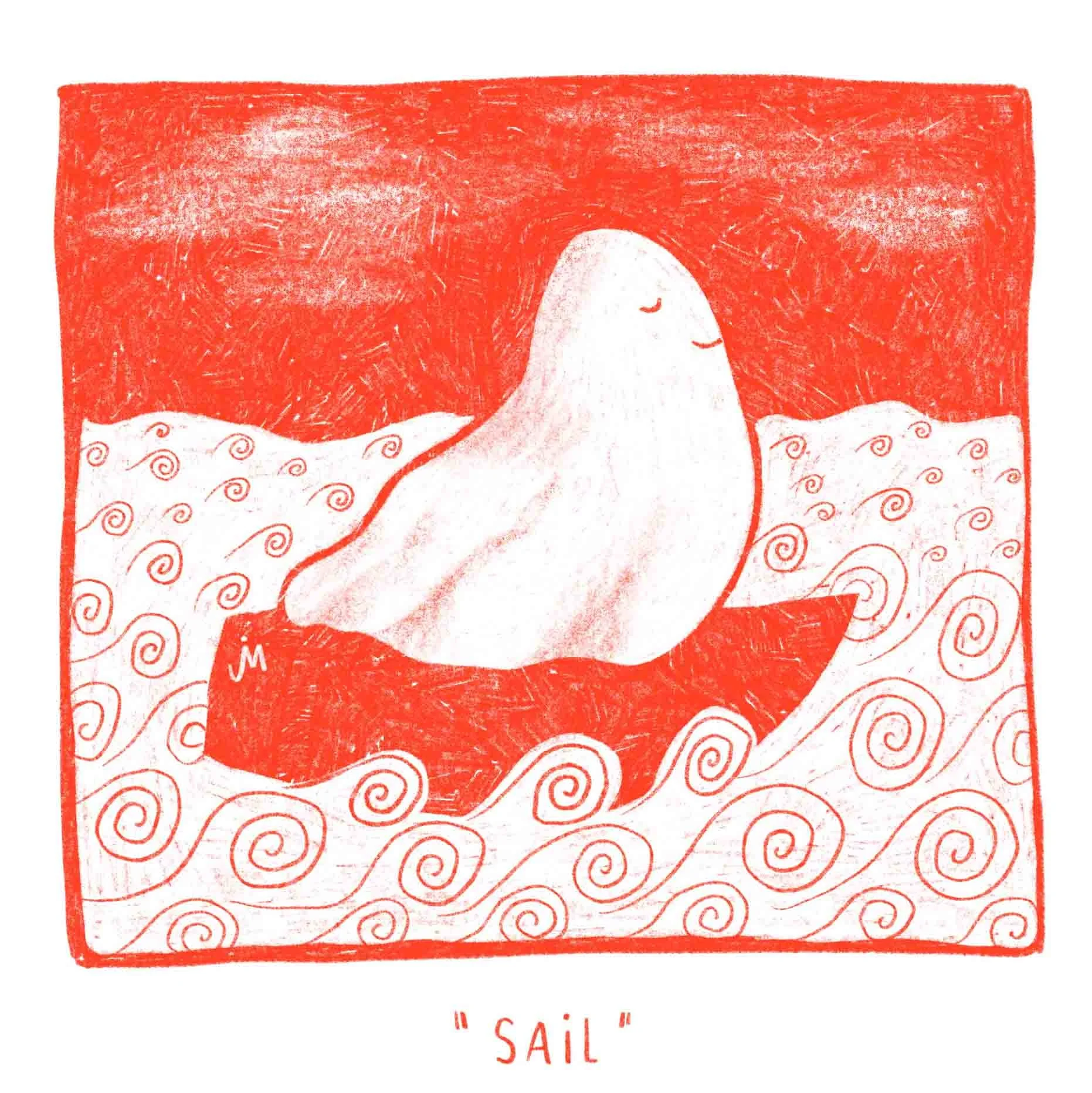 "Sail". Ein Geist segelt über die Meere und lächelt. Digital