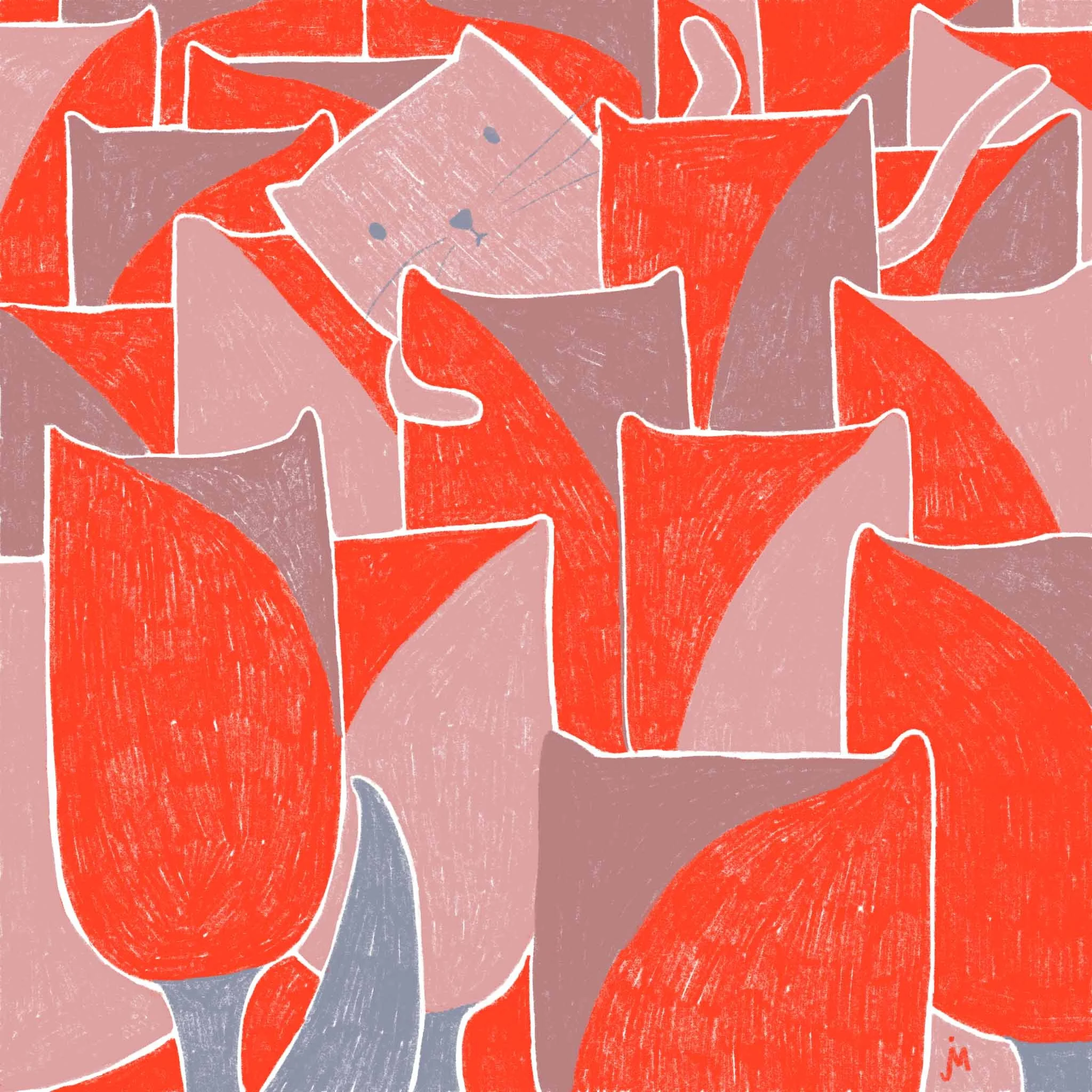 Katze im Blumenfeld, cat in flower bed, digital