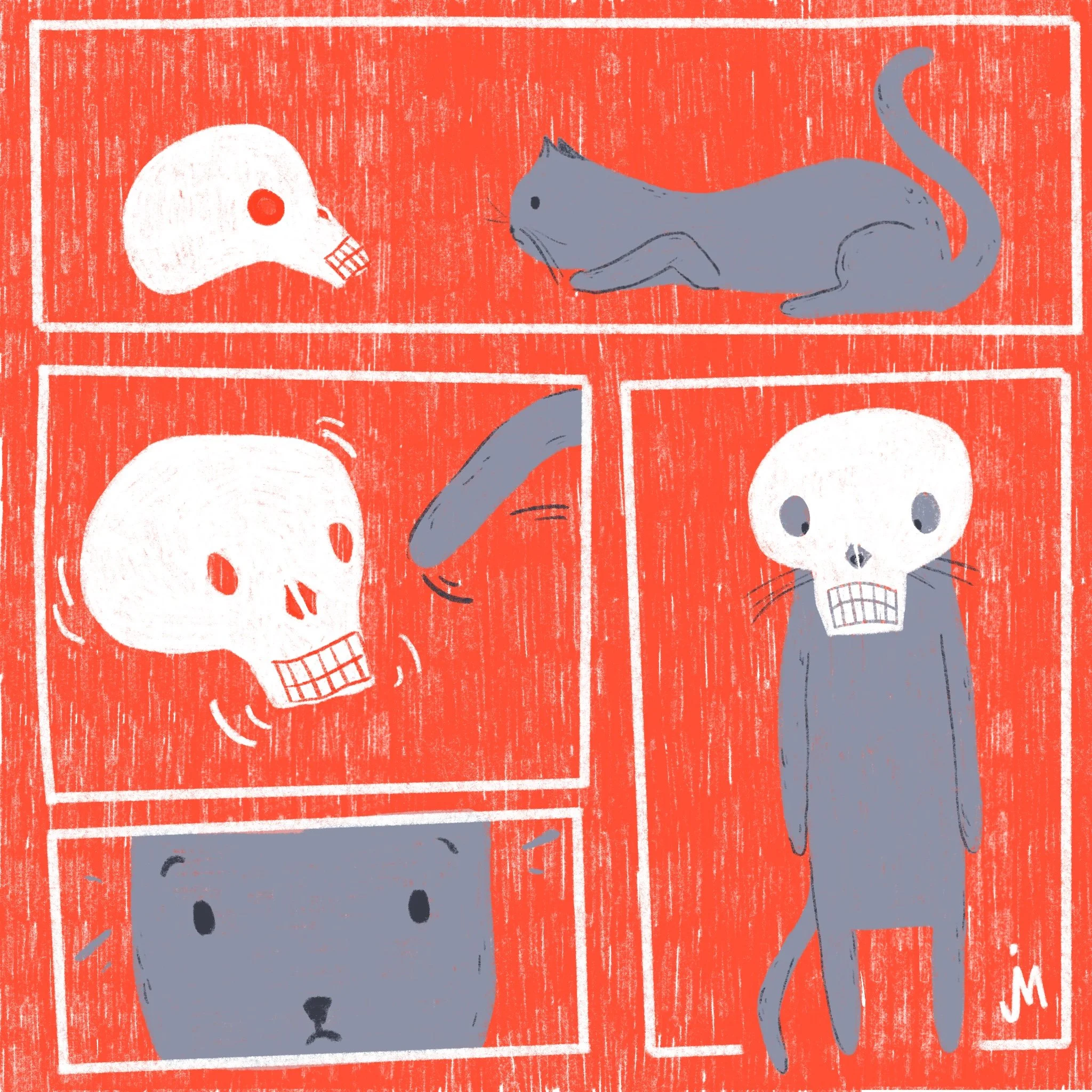 Katze im Totenschädel, cat in skull, digital