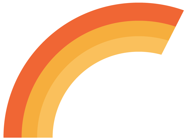 A stylized rainbow with three bands in shades of orange and yellow.