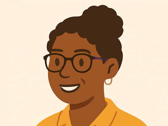 Illustration of dark skinned girl with dark brown curly hair facing left. She is wearing a yellow top