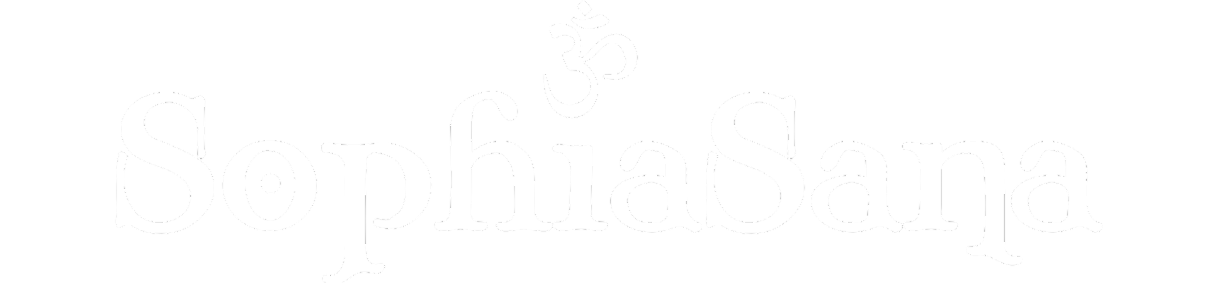 Parola 'SophiaSana' scritta in bianco su sfondo nero con simbolo om sopra la parola.