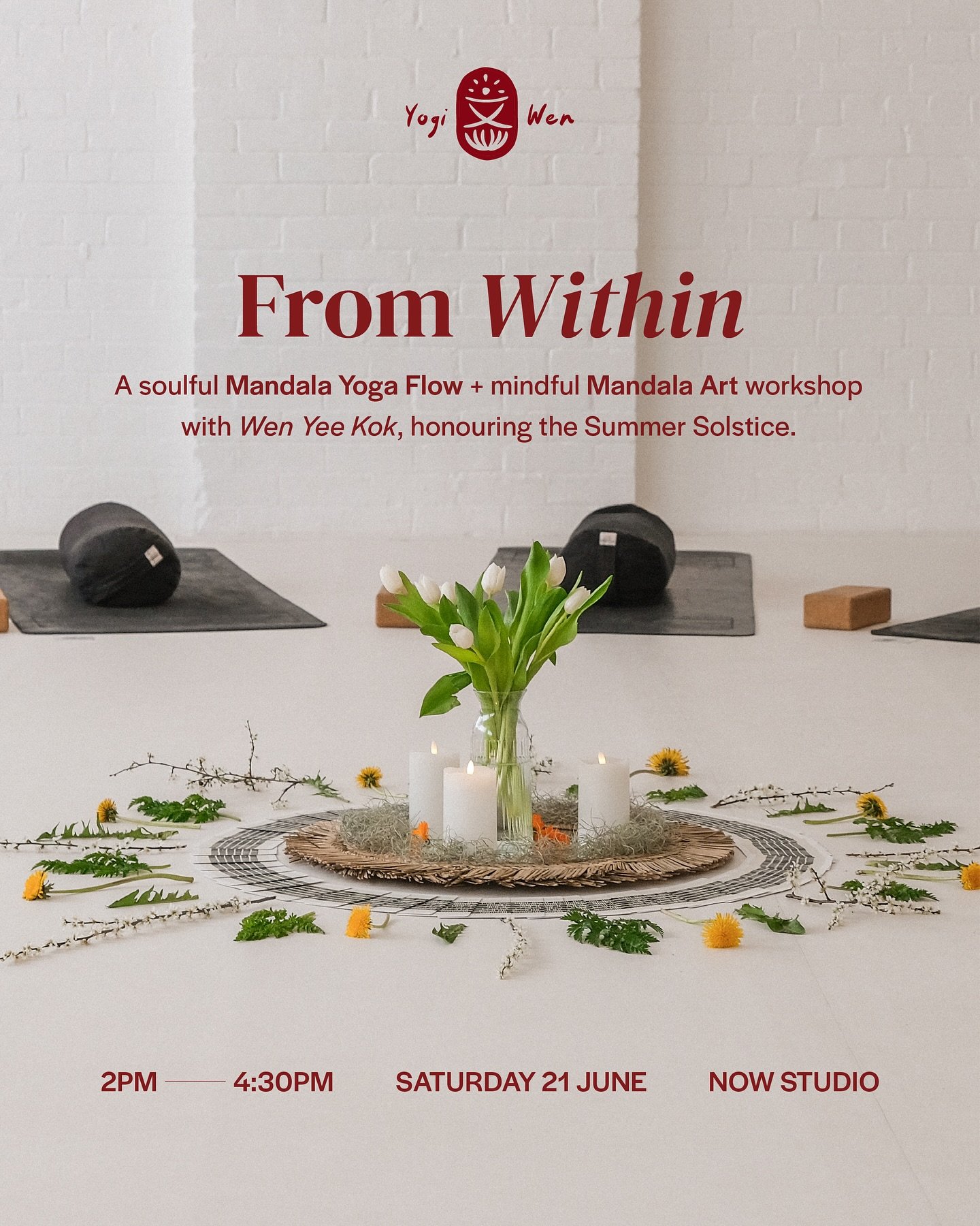 The next yoga + art event is now live! This Summer Solstice, join me for a fire Mandala Yoga Flow, followed by a mindful Mandala Art workshop, connecting from within.

Saturday, 21 June 2025
2pm &mdash; 4:30pm
at Now Studio, Bristol BS5 6JF
@nowstudi