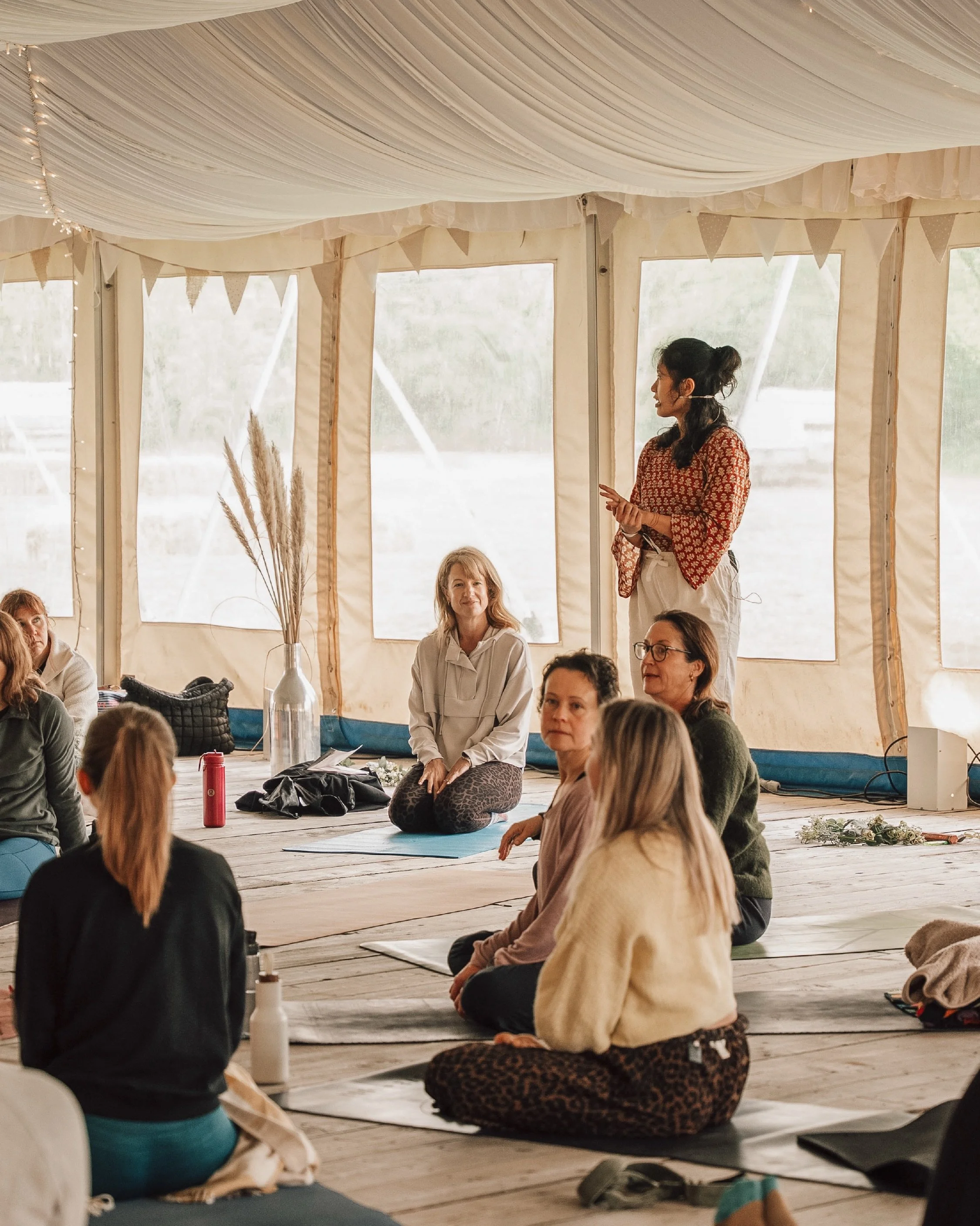 Our bodies are living mandalas ꩜ 
breathing in rhythm, pulsing with life, ever-changing and endlessly unfolding. 

Looking back at these moments from @groundedwellnessgathering feels really special ✨ It&rsquo;s held here, the way we flowed together, 