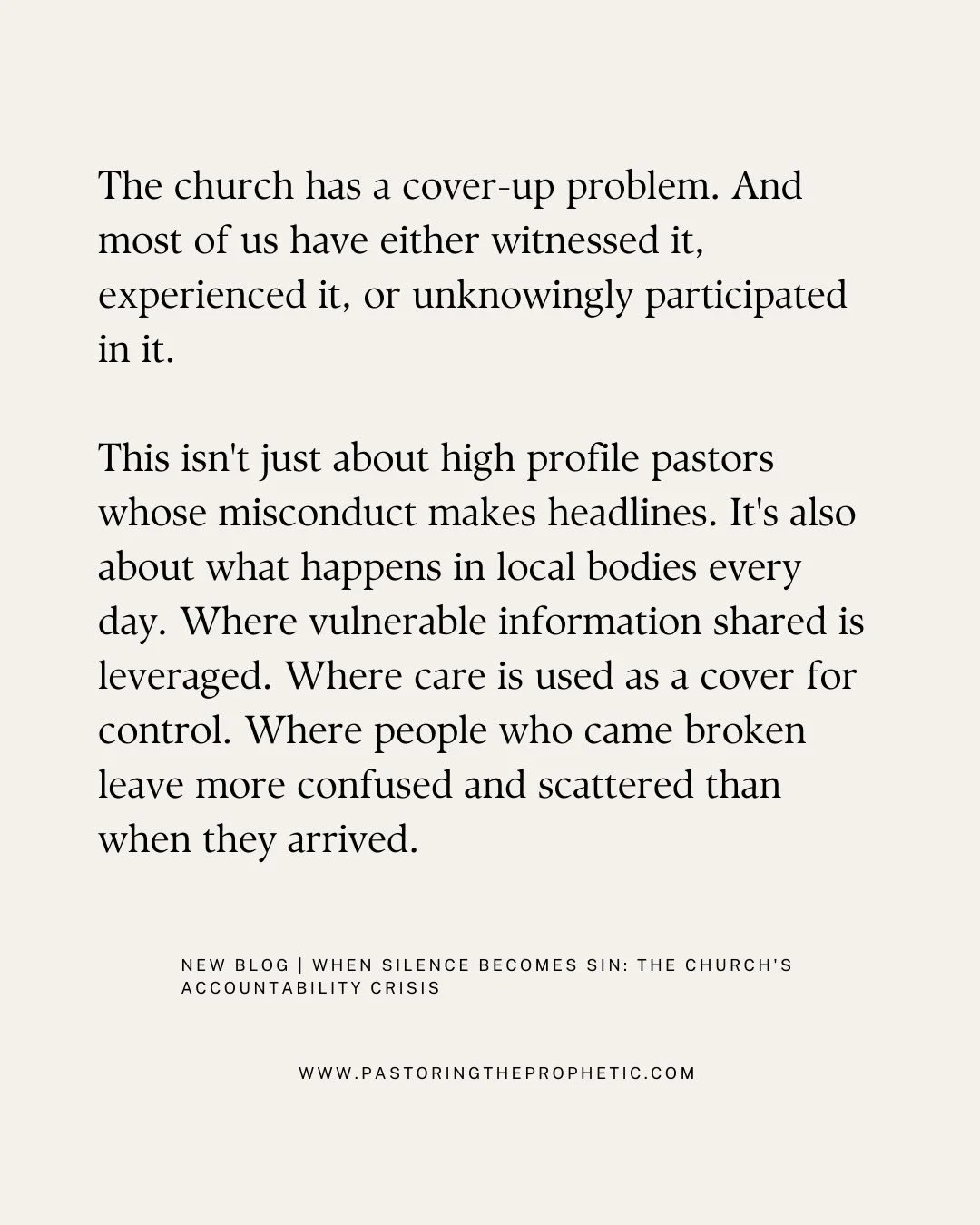 What happens when church leadership chooses a leader&rsquo;s reputation over the safety of the people in his care? Most of us have either witnessed it, experienced it, or unknowingly participated in it. Swipe through. Full blog linked in bio.