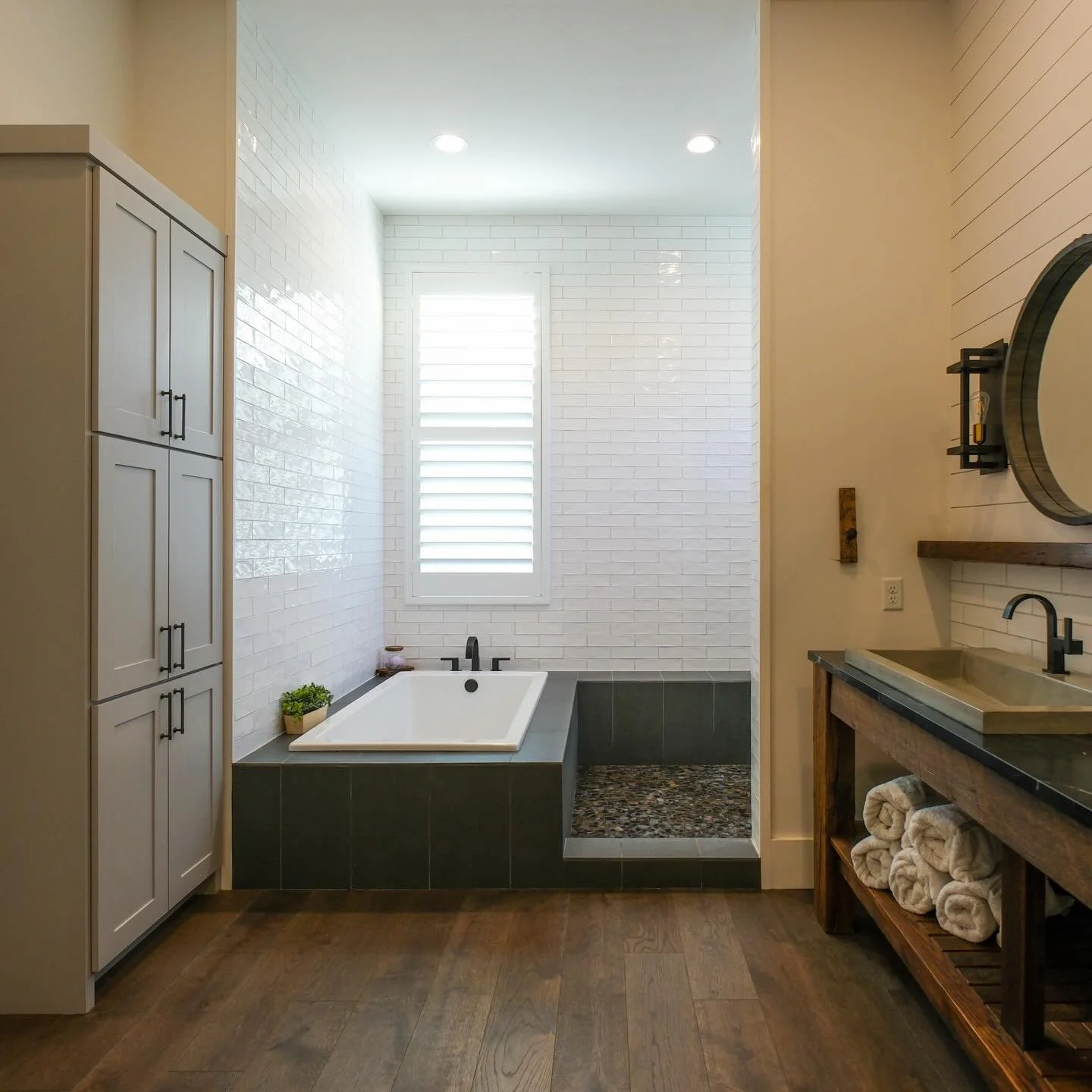 Controversial opinion: shower glass is a full-time job.
I don&rsquo;t want to clean it, or pretend I&rsquo;ll squeegee it daily. But I also hate when it&rsquo;s not perfectly clean. So we designed our shower without a door or any glass&mdash;and it&r