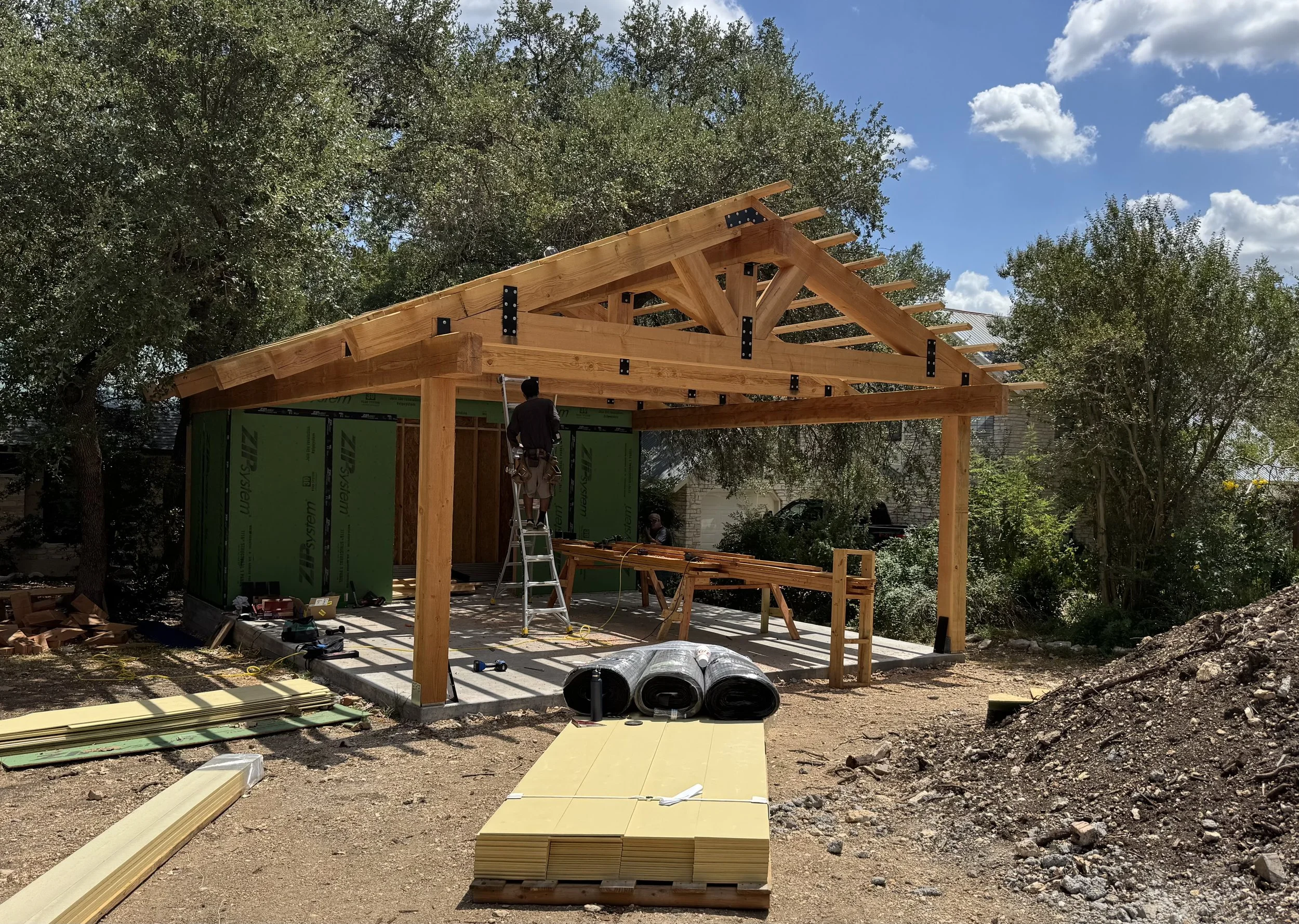 Parking and storage pavilion in south austin currently under construction.