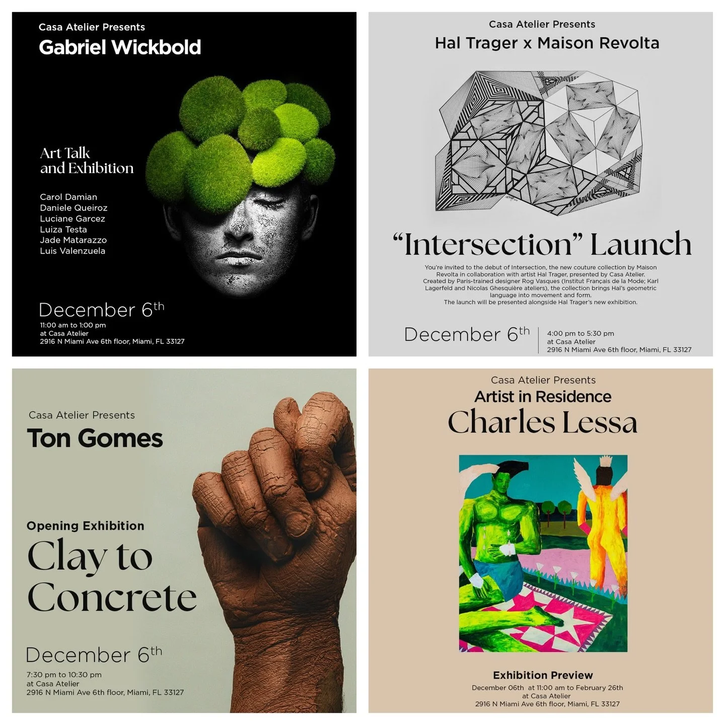 You are invited to follow us and our artists during Miami Art Week and participate in all of our events! Casa Atelier is a multidisciplinary artist residency and cultural platform dedicated to research, creation, and exchange across contemporary art,