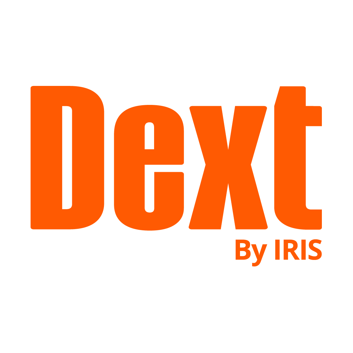 Image with text 'Dext' in large orange letters and 'By IRIS' in smaller orange letters below, on a White background.