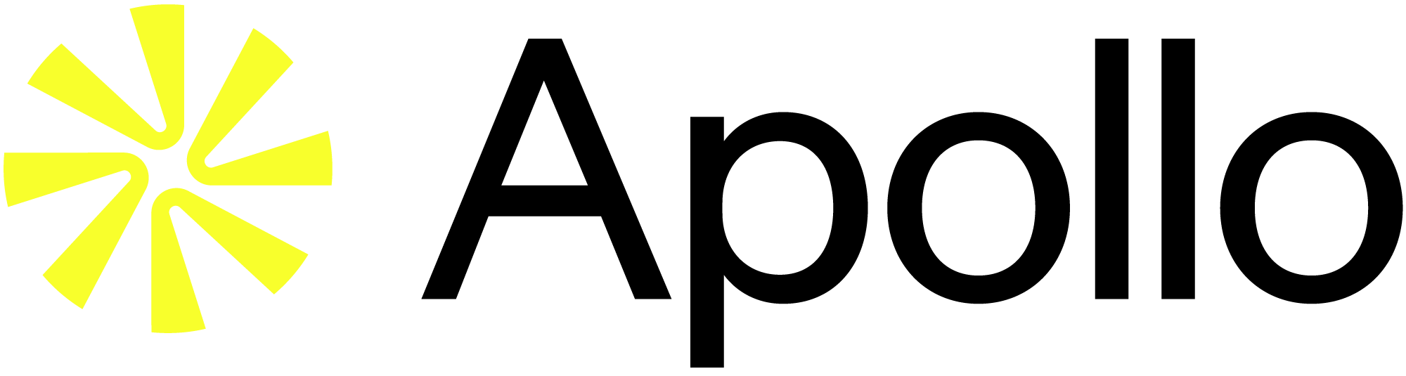Apollo logo with a black background and yellow starburst design.