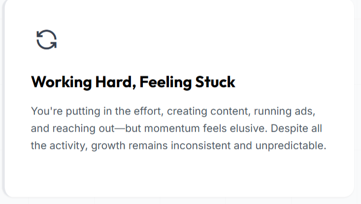 Text discussing feeling stuck despite working hard and putting in effort, with inconsistent growth.