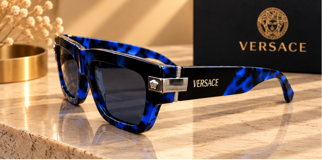 Versace – Lunettes de soleil rectangulaires bleu électrique et noir