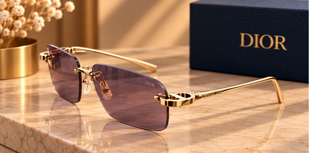 Dior – Lunettes de soleil sans monture violettes et dorées
