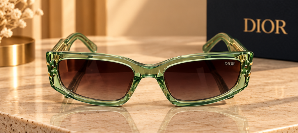 Dior – Lunettes de soleil rectangulaires vert translucide et doré