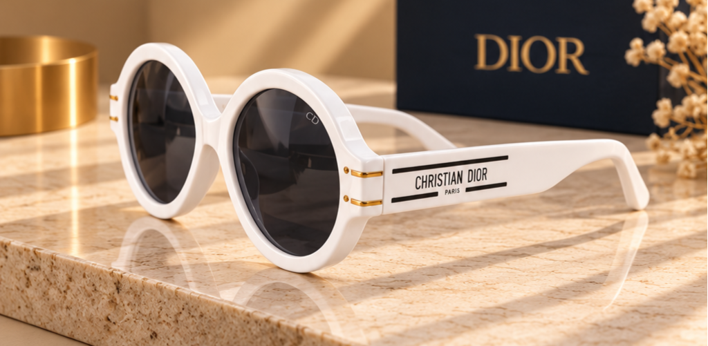 Dior – Lunettes de soleil rondes blanches à verres noirs